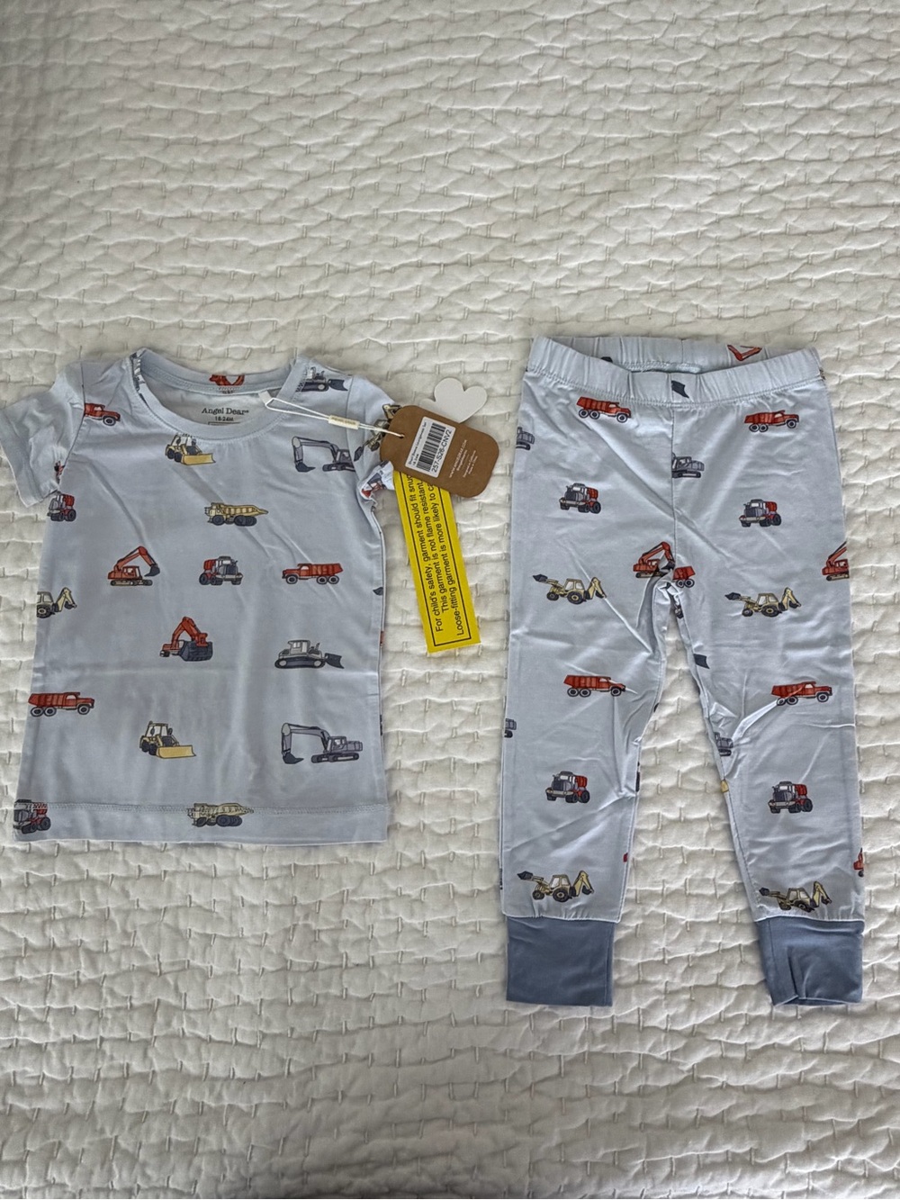 NWT Angel Dear Bamboo Short Sleeve & Pants Construction Truck Pajama Set 18-24M